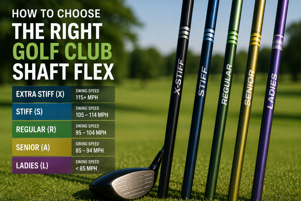 Golfer comparing different golf club shafts during a fitting to find the right flex for swing speed, control, and consistency.