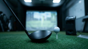 How to choose driver loft: driver at address behind a teed ball in a fitting bay